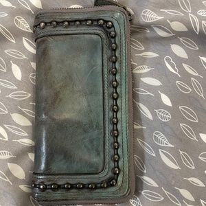 Studded leather grey/blue wallet